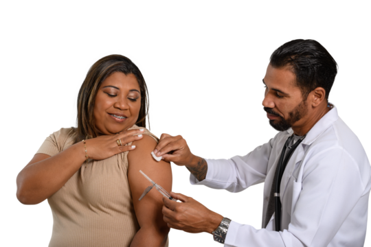  a health worker vaccinates a woman in the arm, adult vaccination