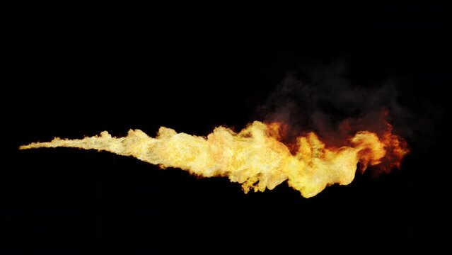 Long flame stream from flamethrower going up and down - alpha mask pass - 4K Pro Res 60fps