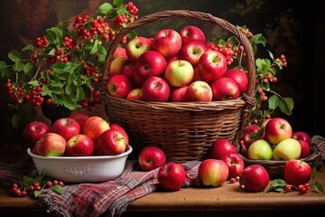 Fototapeta na wymiar basket filled with freshly picked apples