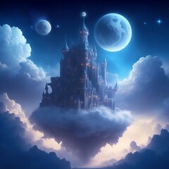 AI art unveils ethereal Castle of Cloud Kingdom, suspended in celestial light, a mystical realm