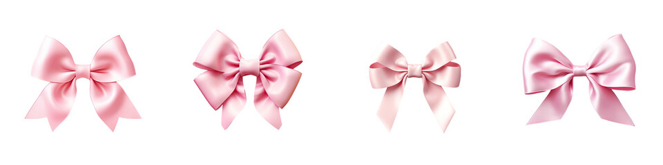 A bow made of pink ribbon on a transparent background isolated - obrazy, fototapety, plakaty