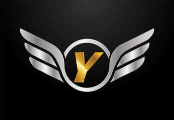 English alphabet Y with wings logo design. Car and automotive vector logo concept