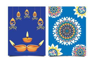 Diwali greeting card with 3d paper cut Indian Rangoli with Diya