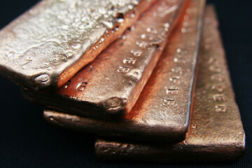 Copper bars pure precious metal for industry and money investment economy