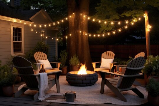 Diy Fire Pit With Burning Logs, No People Around