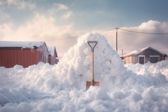 Shovel Digging Into A Pile Of Snow