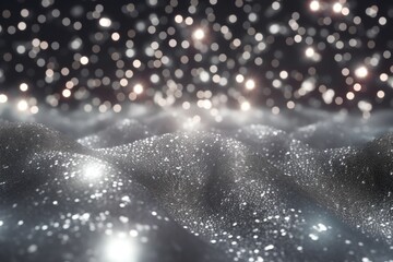 Fototapeta na wymiar Silver bokeh light background, Christmas glowing bokeh confetti and sparkle texture overlay for your design. Sparkling Silver dust abstract luxury decoration background.