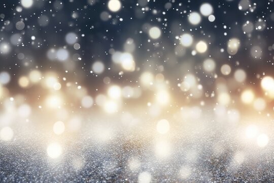 Silver bokeh light background, Christmas glowing bokeh confetti and sparkle texture overlay for your design. Sparkling Silver dust abstract luxury decoration background. © PimPhoto