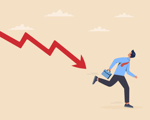 Obraz premium Businessman escape from falling down chart Financial crisis concept.