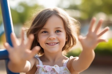 portrait of a little child waving hands