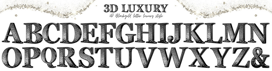 3D luxury black silver letter glossy A-Z uppercase