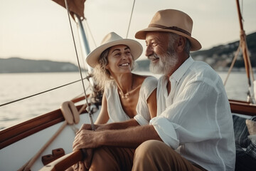 Happy relaxed couple on the boat 