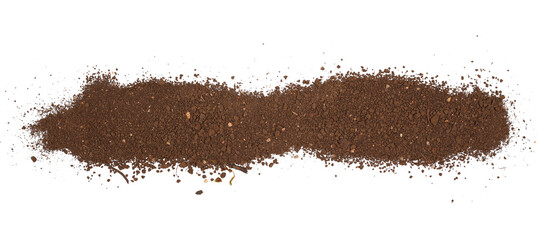 Soil line, dirt scattered isolated on white background and texture, top view
