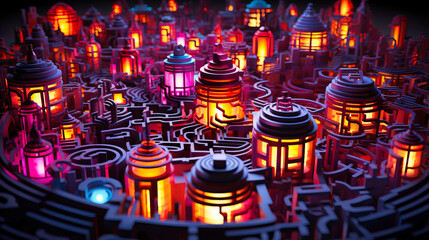 Roam the intricate labyrinths of neon glass mazes - obrazy, fototapety, plakaty