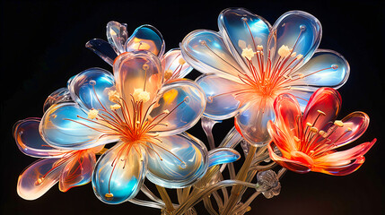 Witness the bloom of neon glass flowers