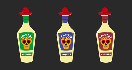 Set of tequila in modern trendy design. Vector stock illustration. Alcohol. isolated. Mexican drink.