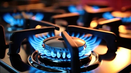 Foto op Aluminium Blue kitchen gas stove flame in kitchen. © visoot