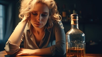 Woman with hangover and depression, Drinking or alcohol abuse problem problem.