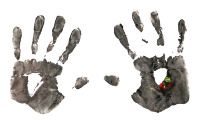 Set black hand print, paint watercolor isolated on white