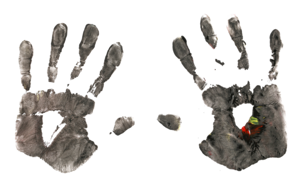 Set black hand print, paint watercolor isolated on white