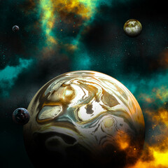 3d space background with fictional planets and nebula