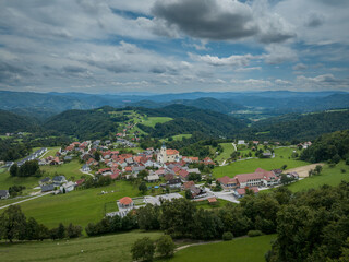 Aerial view of village Vace near Litija, Slovenia