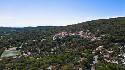 Fototapeta na wymiar Drone shot of a small town near Saint Tropez in southern France
