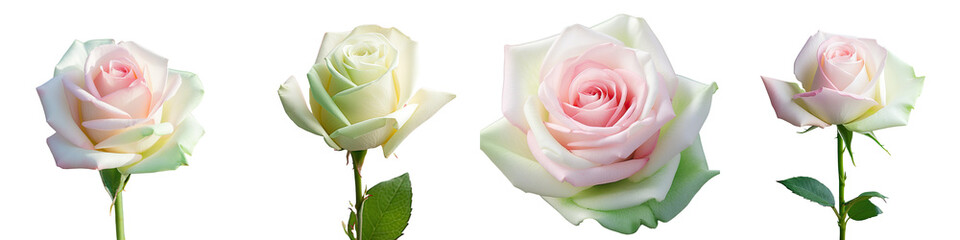 Blooming rose with green white and pink petals naturally illuminated transparent background