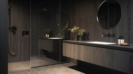 Luxury villa minimalist black bathroom.