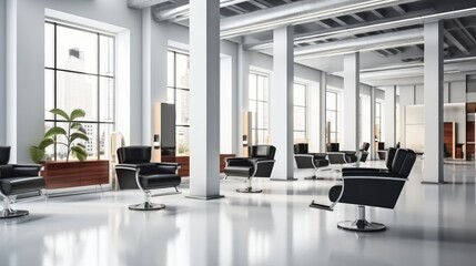 Fototapeta premium Chairs and stations in empty beauty salon.