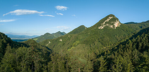 Mountains on the southern edge of Savinja Valley with Krvavica in the foreground, Slovenia