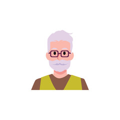 Portrait of bearded old man in glasses flat style, vector illustration