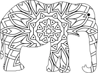 beautiful vector illustration of elephant silhouette filled with round mandala
