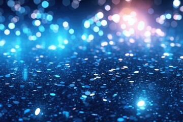 Fototapeta na wymiar Blue bokeh light background, Christmas glowing bokeh confetti and sparkle texture overlay for your design. Sparkling blue dust abstract luxury decoration background.