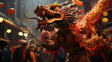 Chinese zodiac dragon. Chinese lunar new year celebration, Generative AI - obrazy, fototapety, plakaty