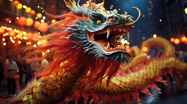 Chinese zodiac dragon. Chinese lunar new year celebration, Generative AI