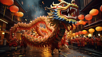 Chinese zodiac dragon. Chinese lunar new year celebration, Generative AI