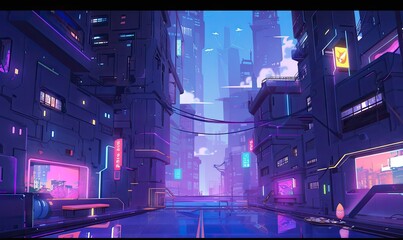 Dark futuristic alleyway with a cyberpunk look and feel