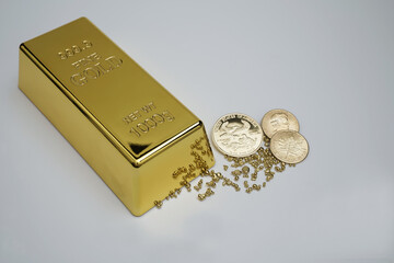Gold bar gold coins for money assets