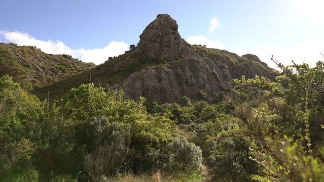 Beautiful image of Pedra do Camelo which is at the peak of the black needles. Winds swaying the forest around.
