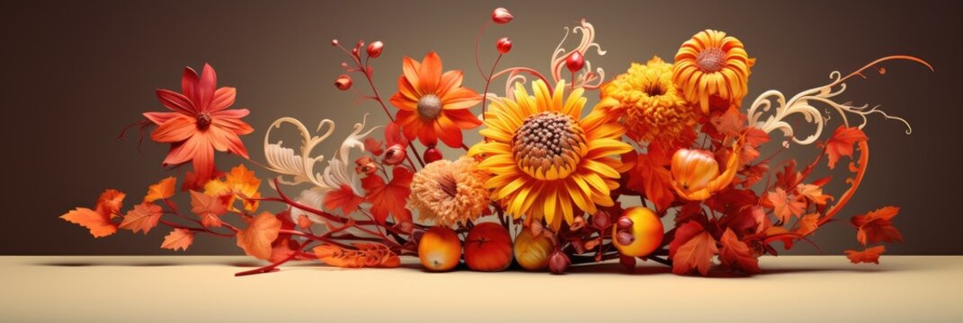 colorful seasonal flowers with beautiful petals with an autumn theme
