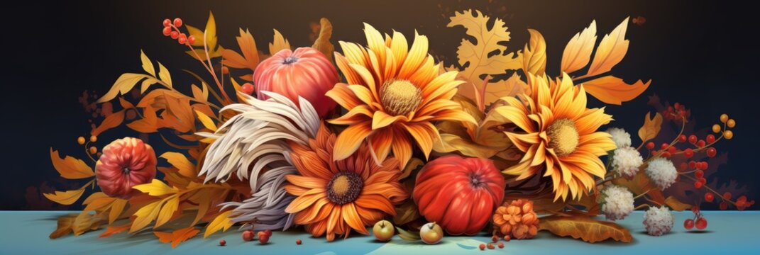 colorful seasonal flowers with beautiful petals with an autumn theme