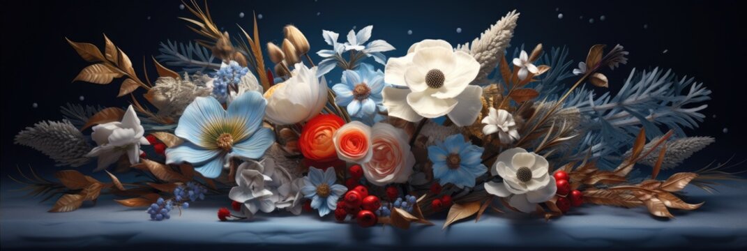 colorful seasonal flowers with beautiful petals with a winter theme