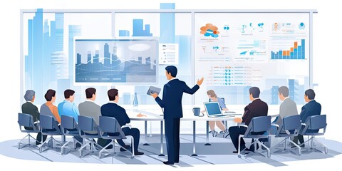 Colorful vector style image of professional businesspeople in the office workplace