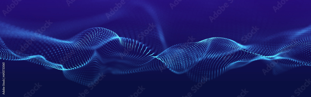 Poster abstract background grid. data stream. futuristic blue particle wave. 3d rendering.