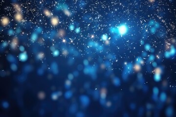 Blue bokeh light background, Christmas glowing bokeh confetti and sparkle texture overlay for your design. Sparkling blue dust abstract luxury decoration background.