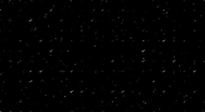 Template animation of evenly spaced scissors symbols of different sizes and opacity. Animation of transparency and size. Seamless looped 4k animation on black background with stars
