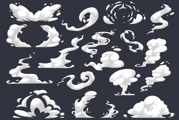 Hand-drawn set of vector smokes of various shapes in a cartoon style. © DaKoArt