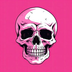 A skull drawing on a vibrant pink background