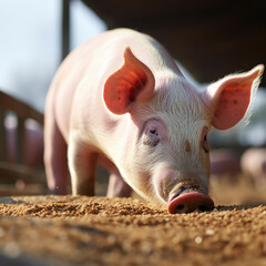 Ecological pigs and piglets at the domestic farm background,
